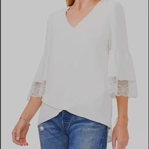 Vince Camuto Tiered Sleeve Lace Trim Top